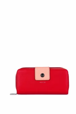 Outlet Duży Portfel Damski Na Suwak Czerwono-Pomarańczowy Huntress Portfele