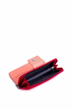 Outlet Duży Portfel Damski Na Suwak Czerwono-Pomarańczowy Huntress Portfele