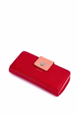 Outlet Duży Portfel Damski Na Suwak Czerwono-Pomarańczowy Huntress Portfele