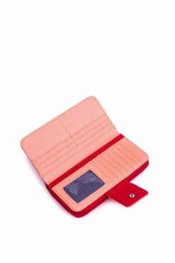 Outlet Duży Portfel Damski Na Suwak Czerwono-Pomarańczowy Huntress Portfele