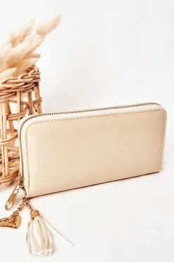 Portfele>Boto Duży Portfel Damski Z Breloczkiem Ecru