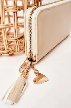 Portfele>Boto Duży Portfel Damski Z Breloczkiem Ecru
