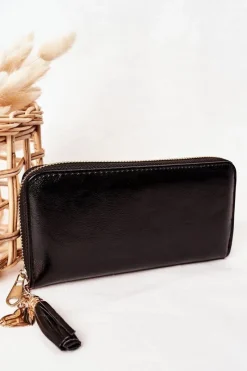 Portfele>Boto Duży Portfel Damski Z Breloczkiem Czarny