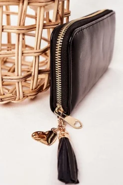 Portfele>Boto Duży Portfel Damski Z Breloczkiem Czarny