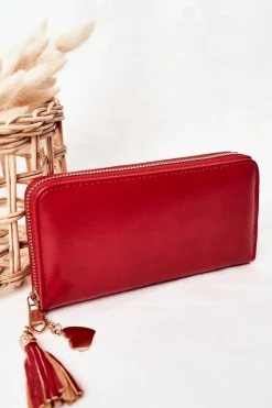 Portfele>Boto Duży Portfel Damski Z Breloczkiem Czerwony