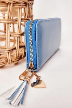 Portfele>Boto Duży Portfel Damski Z Breloczkiem Niebieski