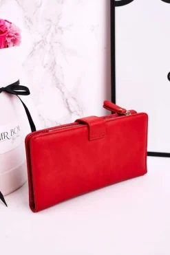 Clearance Duży Portfel Damski Z Dodatkowym Miejscem Na Karty Czerwony Portfele