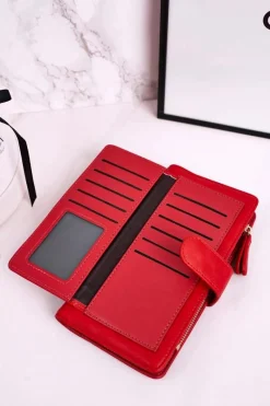 Clearance Duży Portfel Damski Z Dodatkowym Miejscem Na Karty Czerwony Portfele