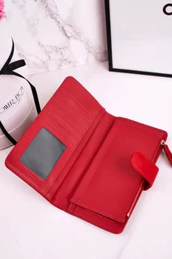 Clearance Duży Portfel Damski Z Dodatkowym Miejscem Na Karty Czerwony Portfele