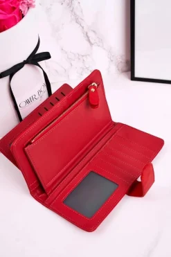 Clearance Duży Portfel Damski Z Dodatkowym Miejscem Na Karty Czerwony Portfele