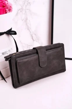 Portfele>Boto Duży Portfel Damski Z Dodatkowym Miejscem Na Karty Szary