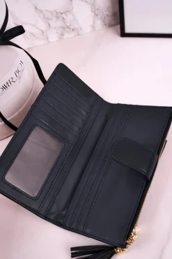 Outlet Boto Duży Portfel Damski Z Dodatkową Portmonetką I Frędzlami Granatowy