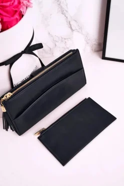 Outlet Boto Duży Portfel Damski Z Dodatkową Portmonetką I Frędzlami Granatowy