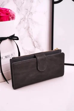 New Boto Duży Portfel Damski Z Dodatkową Portmonetką I Frędzlami Szary