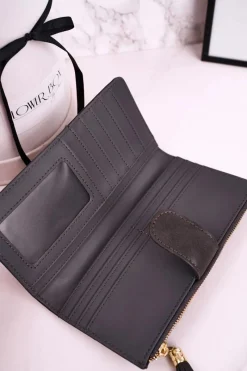 New Boto Duży Portfel Damski Z Dodatkową Portmonetką I Frędzlami Szary