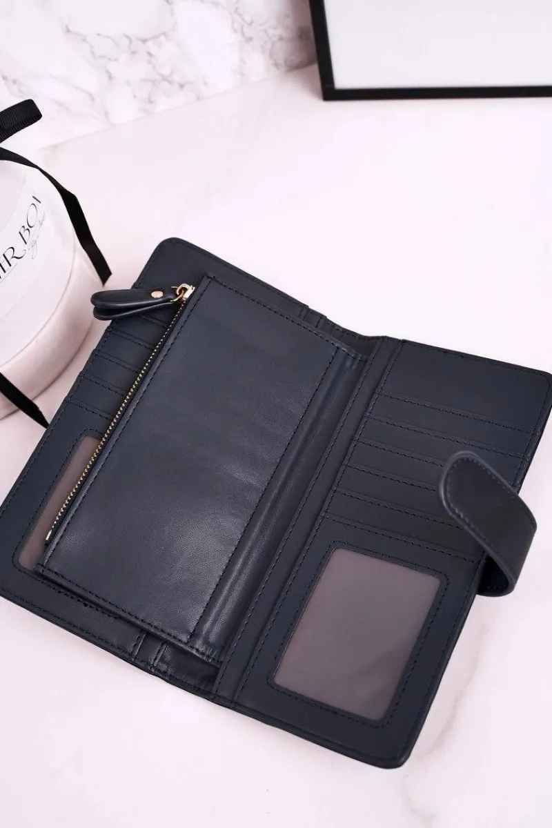 Portfele>Boto Duży Portfel Damski Z Dodatkowym Miejscem Na Karty Granatowy