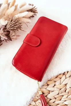 Clearance Duży Portfel Damski Z Dodatkowymi Portmonetkami Czerwony Portfele