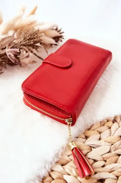 Clearance Duży Portfel Damski Z Dodatkowymi Portmonetkami Czerwony Portfele