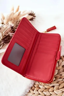 Clearance Duży Portfel Damski Z Dodatkowymi Portmonetkami Czerwony Portfele