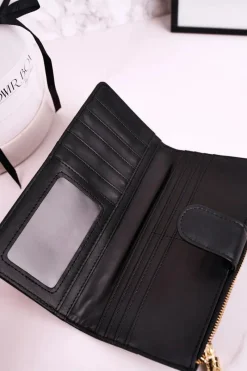 Outlet Duży Portfel Damski Z Dodatkową Portmonetką I Frędzlami Czarny Portfele