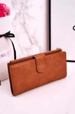 Outlet Duży Portfel Damski Z Dodatkową Portmonetką I Frędzlami Brązowy Portfele