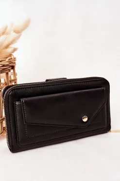 Hot Duży Portfel Damski Z Kieszenią Czarny Portfele