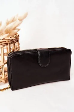 Hot Duży Portfel Damski Z Kieszenią Czarny Portfele
