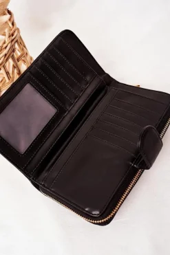 Hot Duży Portfel Damski Z Kieszenią Czarny Portfele