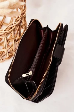 Hot Duży Portfel Damski Z Kieszenią Czarny Portfele