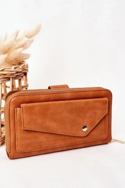 Sale Duży Portfel Damski Z Kieszenią Brązowy Portfele