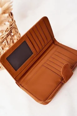 Sale Duży Portfel Damski Z Kieszenią Brązowy Portfele