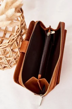 Sale Duży Portfel Damski Z Kieszenią Brązowy Portfele