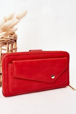 Online Boto Duży Portfel Damski Z Kieszenią Czerwony