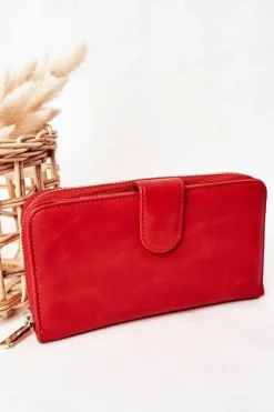 Online Boto Duży Portfel Damski Z Kieszenią Czerwony