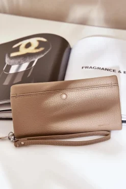 Portfele>Boto Duży Portfel Damski Z Tłoczeniem Eko Skóra Ciemnobeżowy Martiel