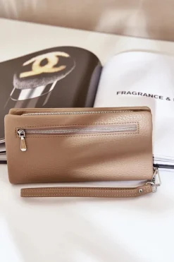 Portfele>Boto Duży Portfel Damski Z Tłoczeniem Eko Skóra Ciemnobeżowy Martiel