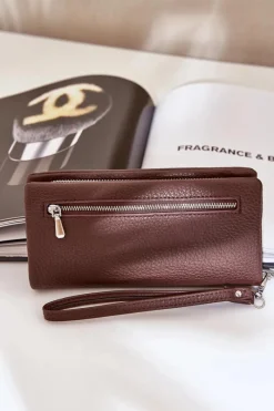 Portfele>Boto Duży Portfel Damski Z Tłoczeniem Eko Skóra Czekoladowy Martiel Brązowy