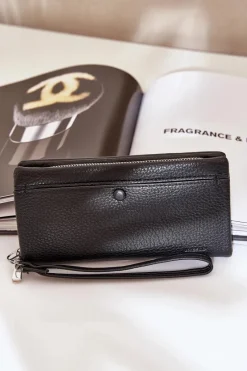 Clearance Boto Duży Portfel Damski Z Tłoczeniem Eko Skóra Czarne Martiel Czarny