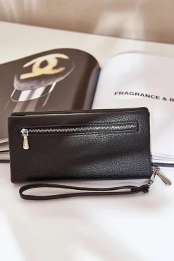 Clearance Boto Duży Portfel Damski Z Tłoczeniem Eko Skóra Czarne Martiel Czarny