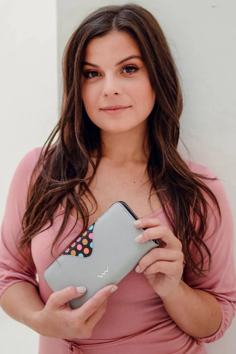 Outlet Boto Duży Portfel Na Suwak W Kropki Szary Reine