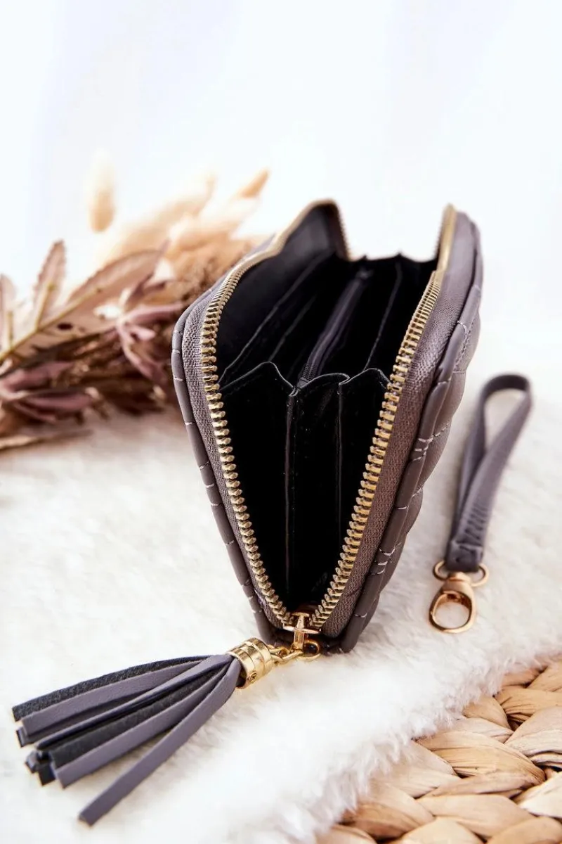 Portfele>Boto Duży Portfel Pikowany Na Suwak Z Paseczkiem Szary