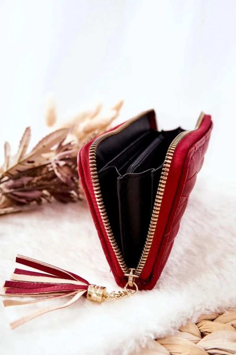 Clearance Duży Portfel Pikowany Na Suwak Z Paseczkiem Czerwony Portfele