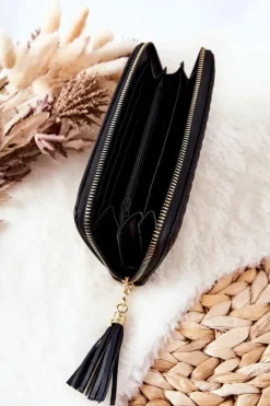 Sale Duży Portfel Pikowany Z Paseczkiem Czarny Portfele
