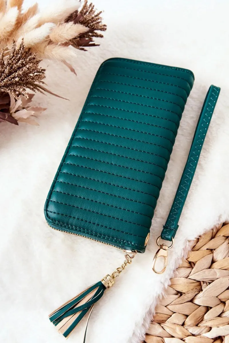 Best Duży Portfel Pikowany Z Paseczkiem Zielony Portfele
