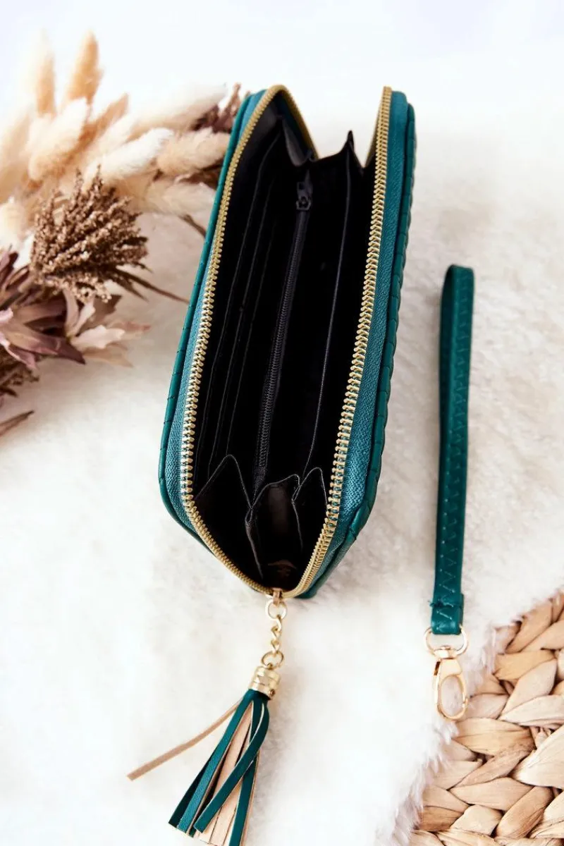 Best Duży Portfel Pikowany Z Paseczkiem Zielony Portfele