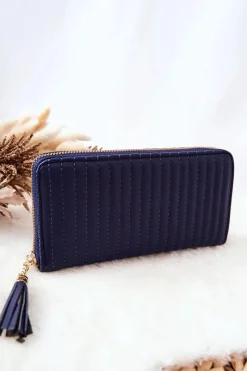 Sale Duży Portfel Pikowany Z Paseczkiem Granatowy Portfele