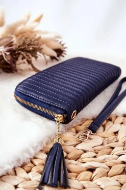 Sale Duży Portfel Pikowany Z Paseczkiem Granatowy Portfele