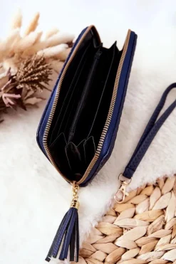 Sale Duży Portfel Pikowany Z Paseczkiem Granatowy Portfele