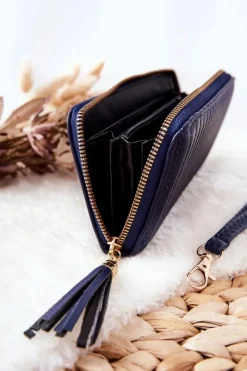 Sale Duży Portfel Pikowany Z Paseczkiem Granatowy Portfele