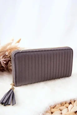 Discount Duży Portfel Pikowany Z Paseczkiem Szary Portfele